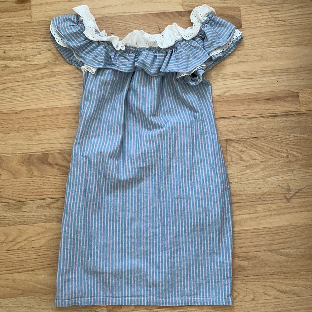 Summer mini dress cotton open shoulders, s/xs blue